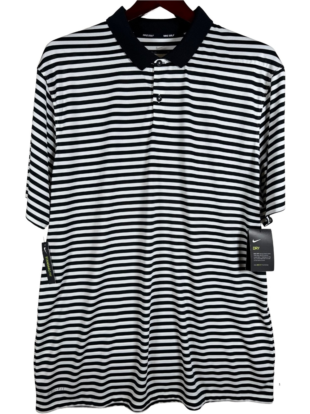 New Nike Dri-FIT Golf Polo XXL Black White Striped Performance